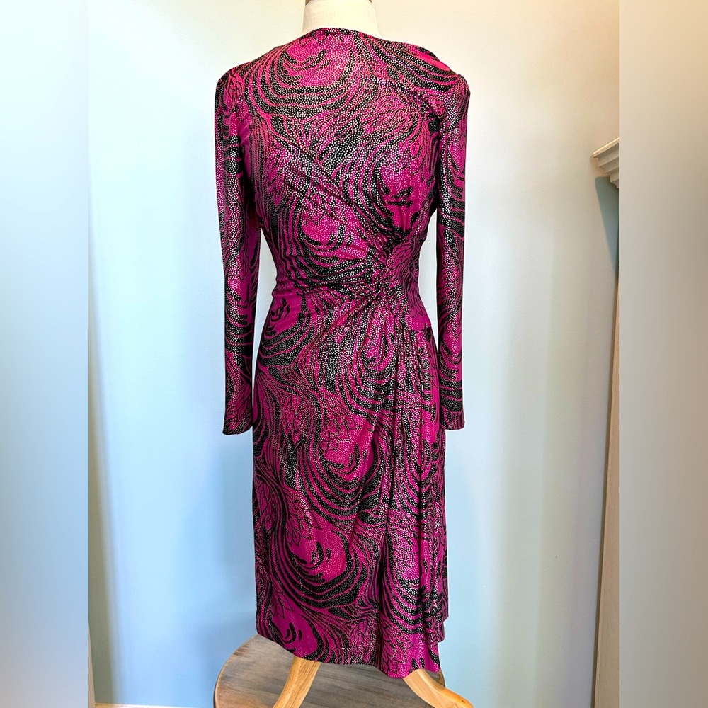 Vintage Rimini pink purple black silver metallic dots dress Made in USA